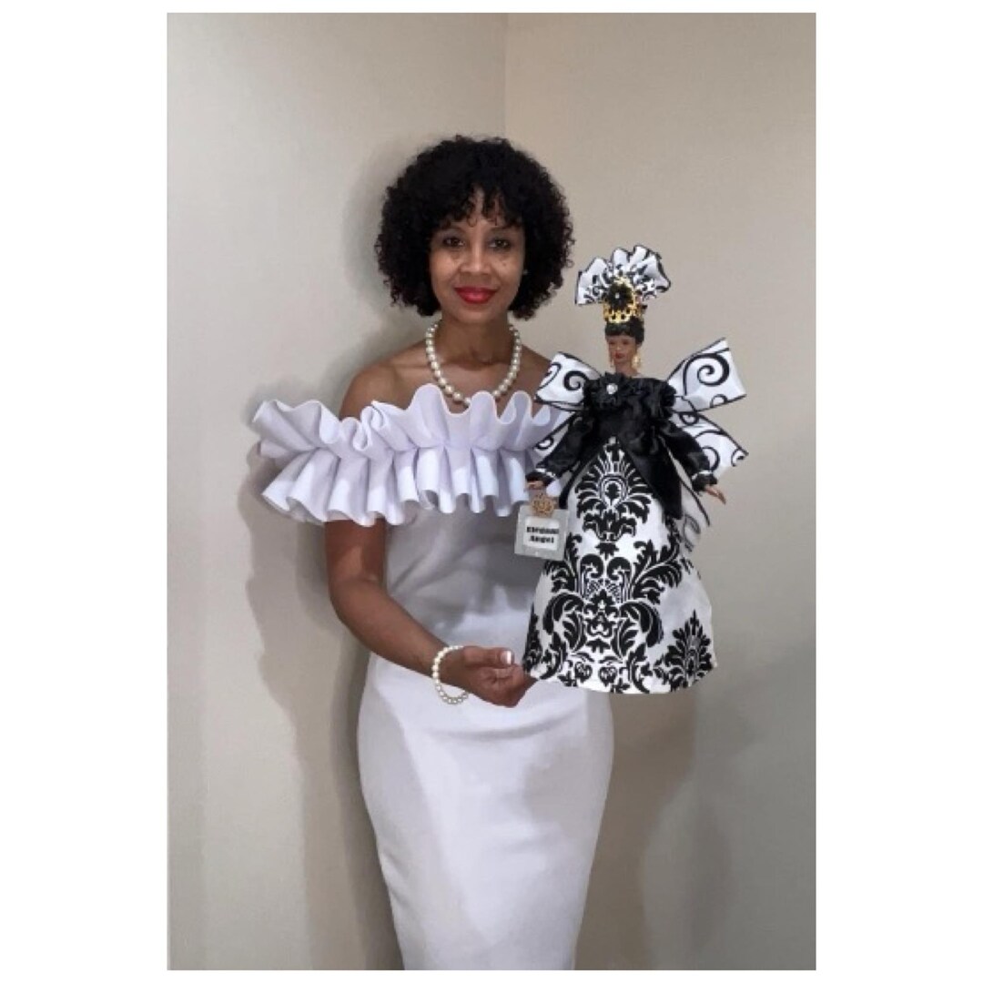 African American Angel Tree Topper, White and Black Angel, Elegant Christmas Centerpiece, Christmas Tree Decorations | MakerPlace by Michaels African American Angel Tree Topper, White and Black Angel, Elegant Christmas Centerpiece, Christmas Tree Decorations | MakerPlace by Michaels